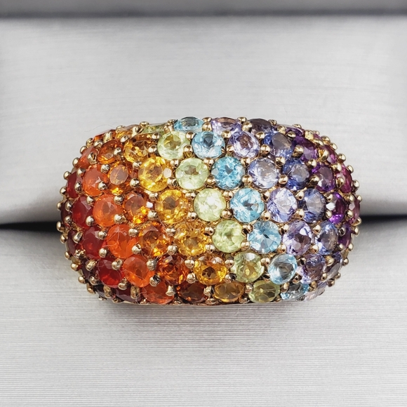 Jewelry - Rainbow Multi Gemstone Simulants 14k Yellow Gold - 925 Sterling Silver Ring